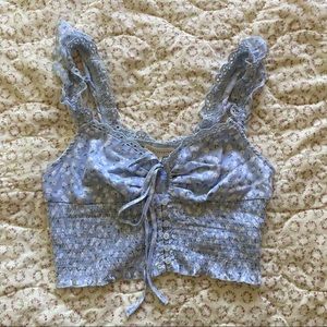 PacSun LA Hearts floral blue ruffle lace crop tank